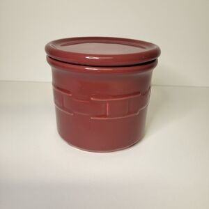 Longaberger Woven Tradition Pottery 1 Pint Salt Crock With Lid Paprika Burgundy